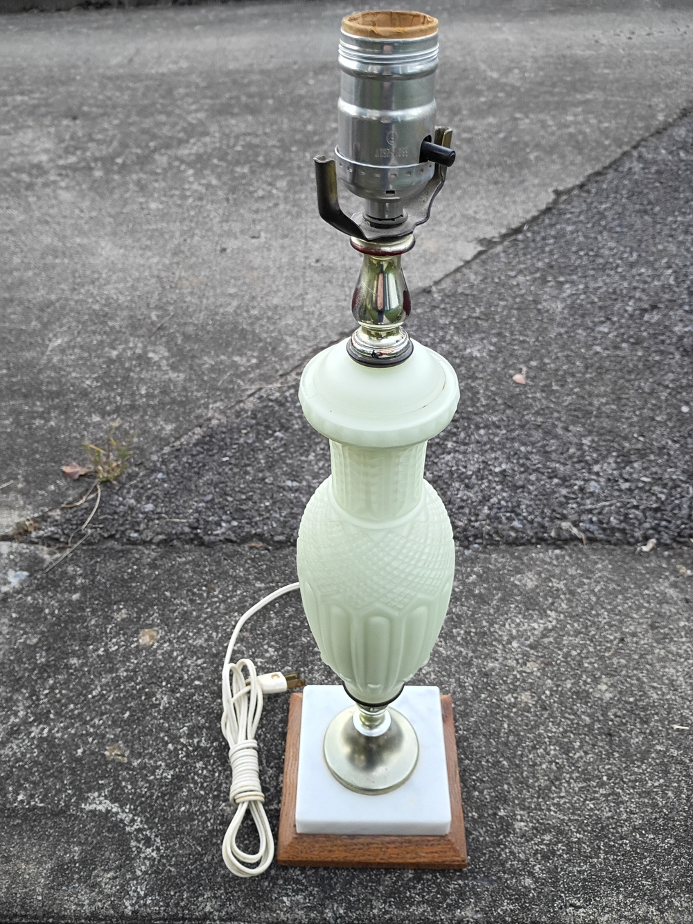Vtg 20" Reverse Painted Celadon Green Glass Lamp w Marble Base